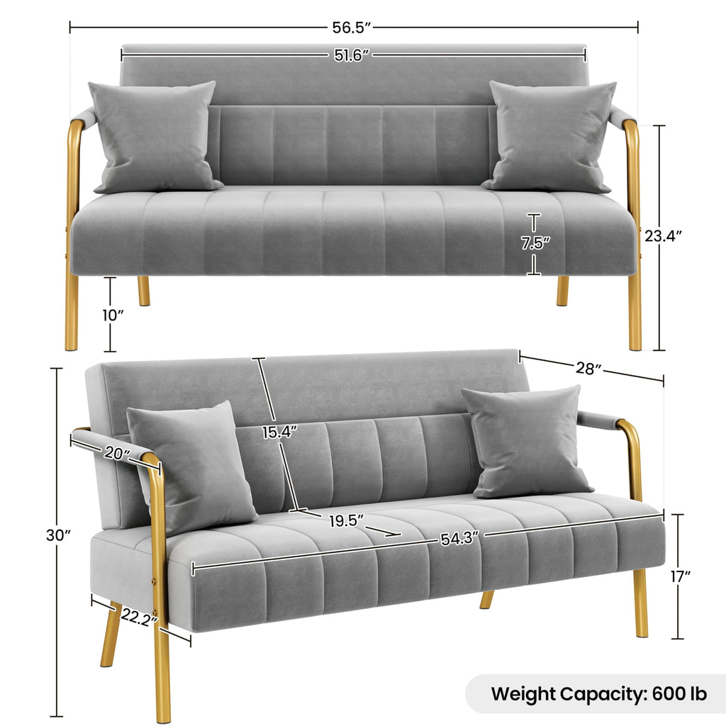 Light Gray 2 Seater Sofa with Gold-Tone Legs V572147