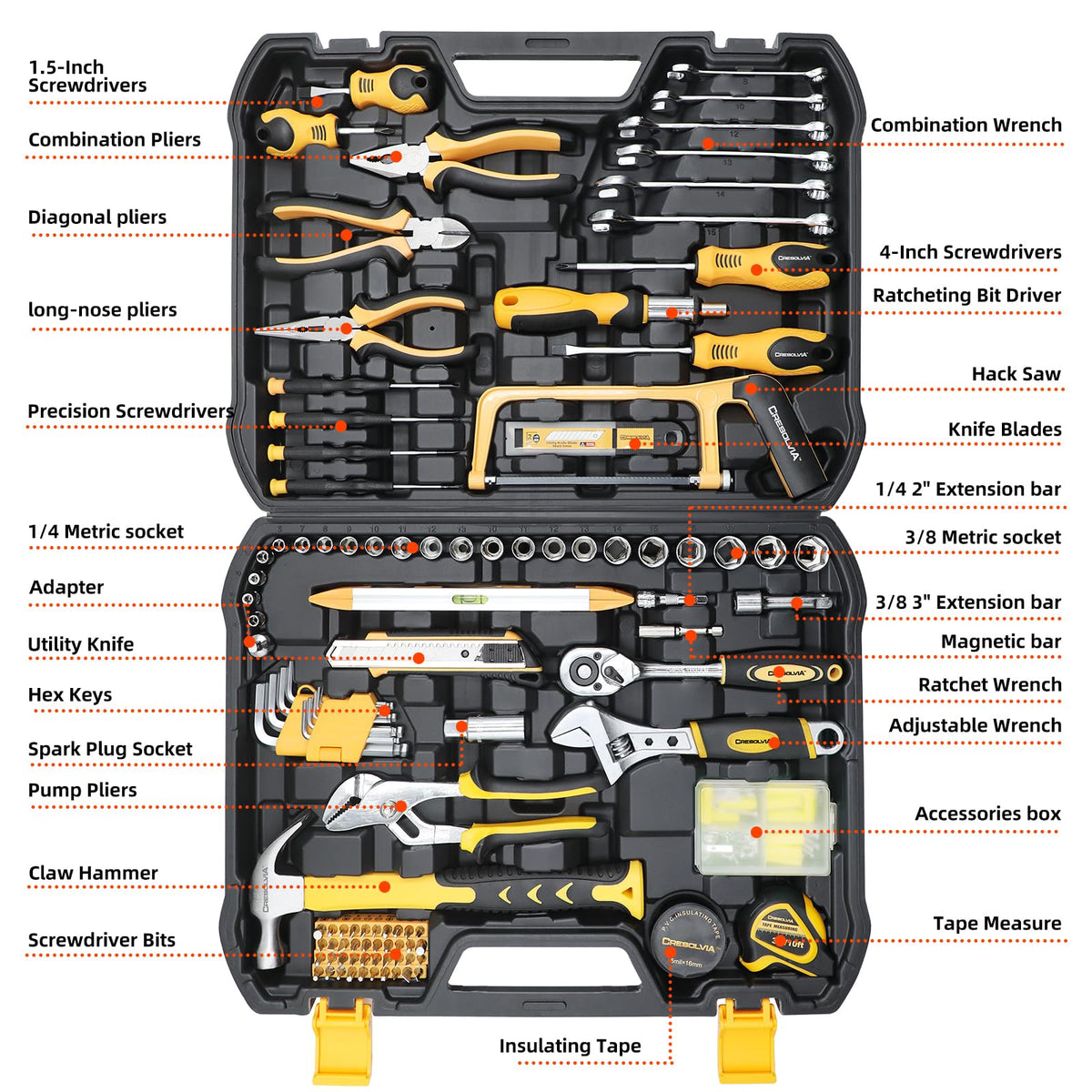199 Piece Tool Kit with Socket Wrench Tool Box Case V2332