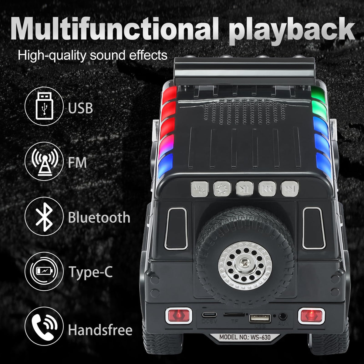 Black Off-Road Bluetooth Speaker with Roof Lights N195