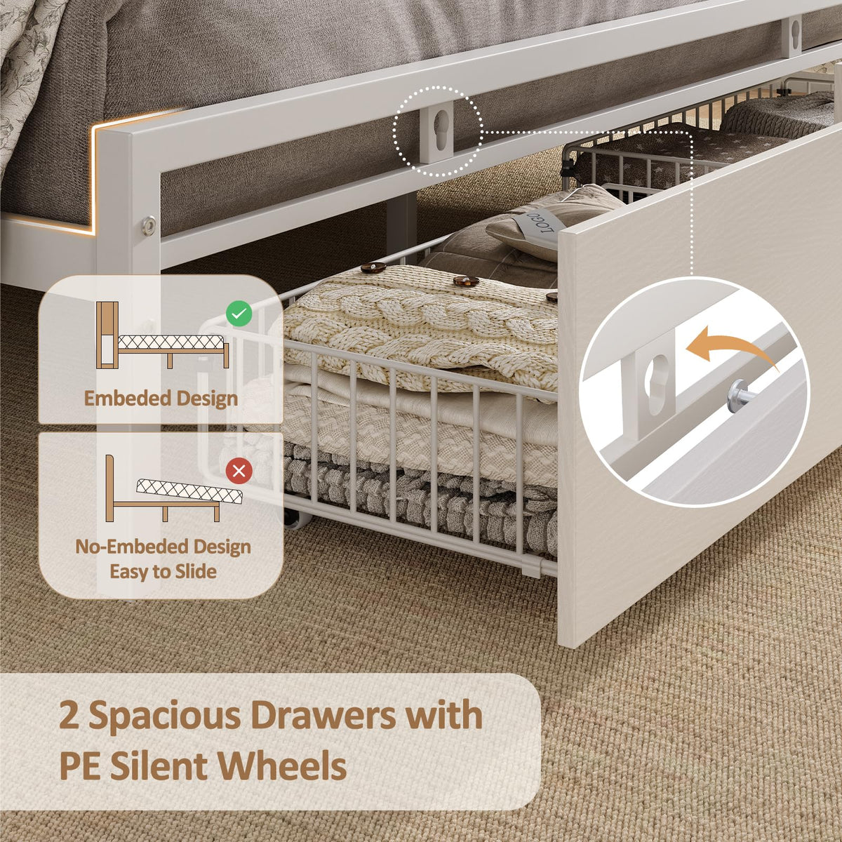 White Full Bed Frame with Storage Headboard and Drawers R51289
