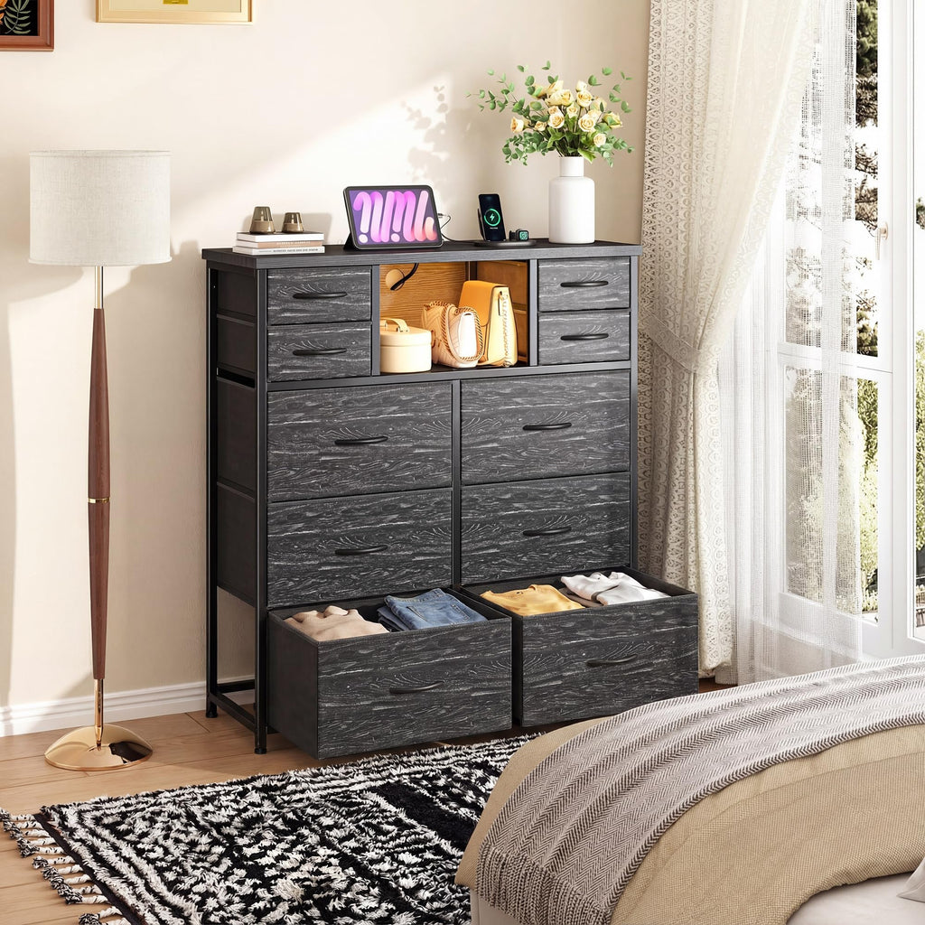 Black 10 Drawer Dresser with Charging Station Y583554