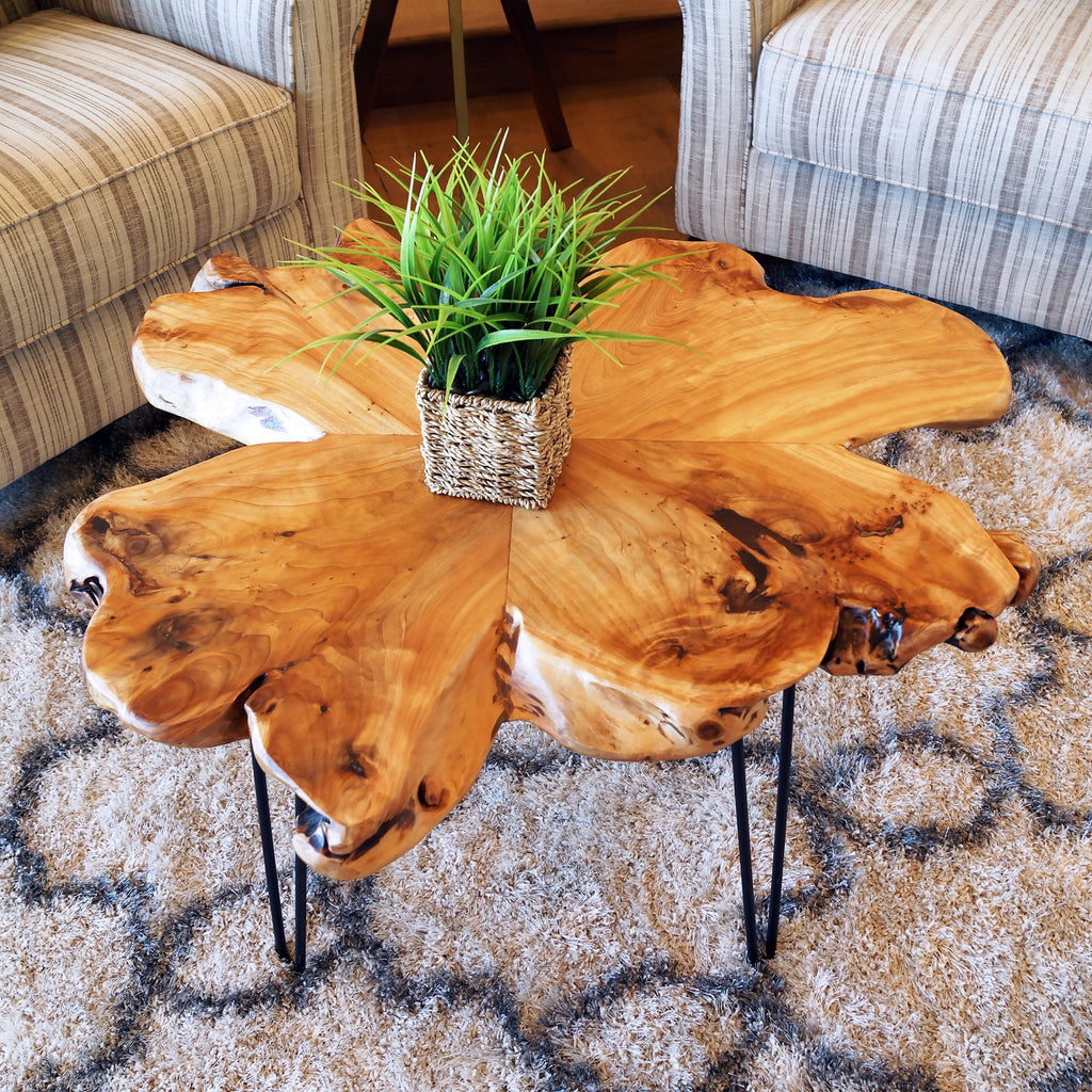 Flower-Shaped Live Edge Cedar Coffee Table Q28921