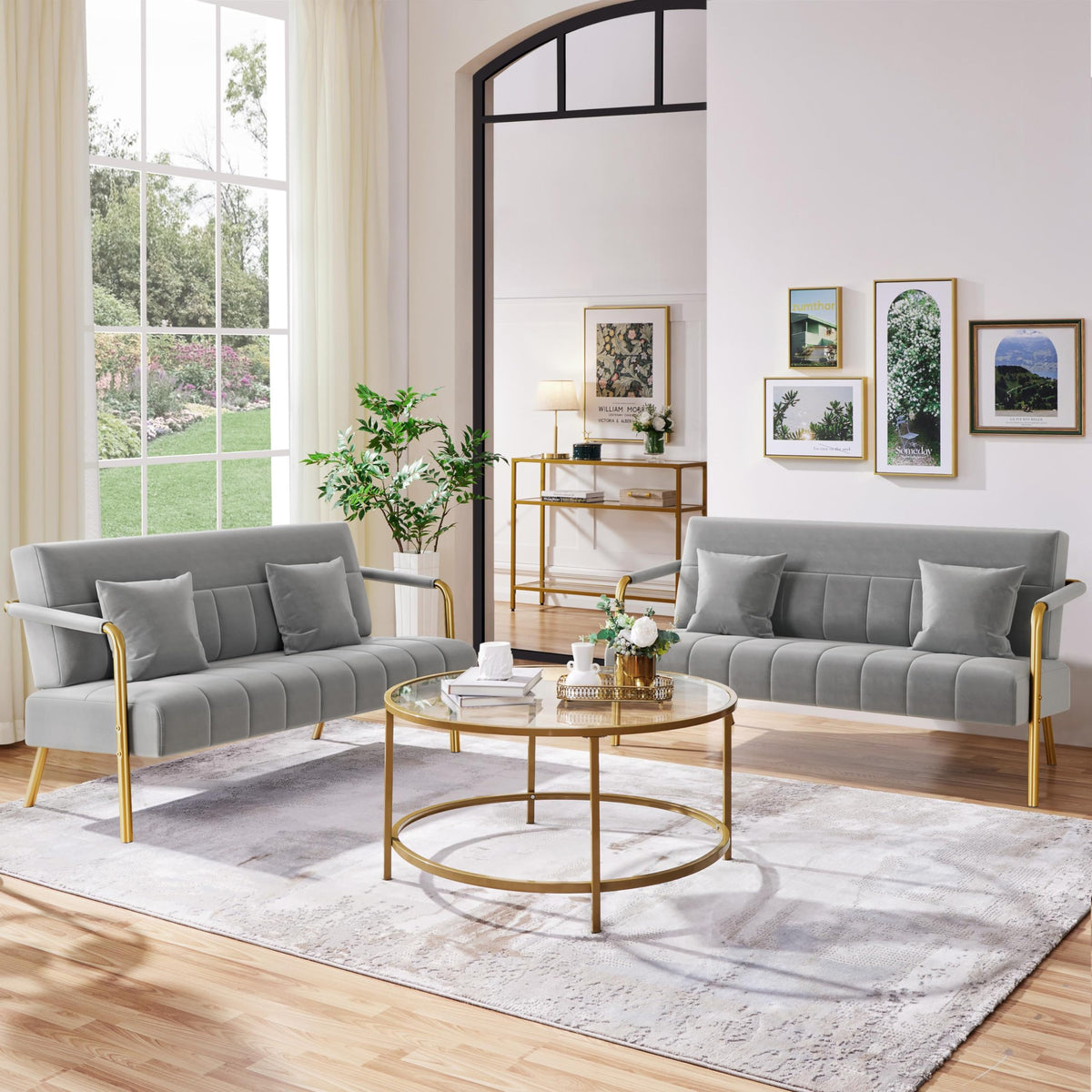 Light Gray 2 Seater Sofa with Gold-Tone Legs V572147