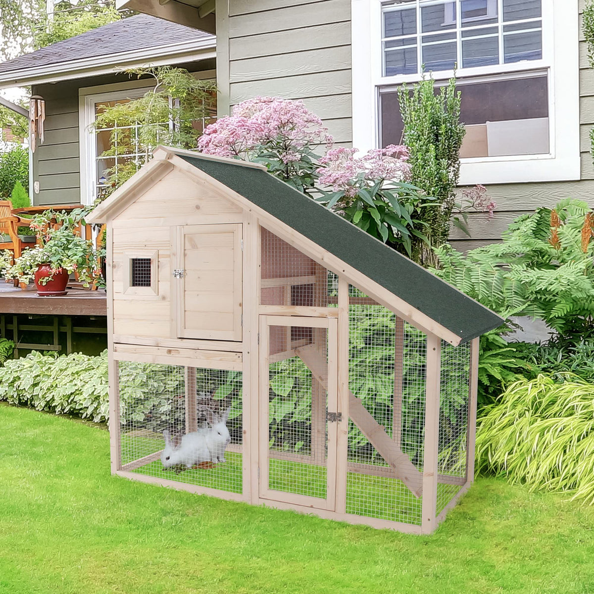55 Inch 2-Tier Wooden Rabbit Hutch N850016