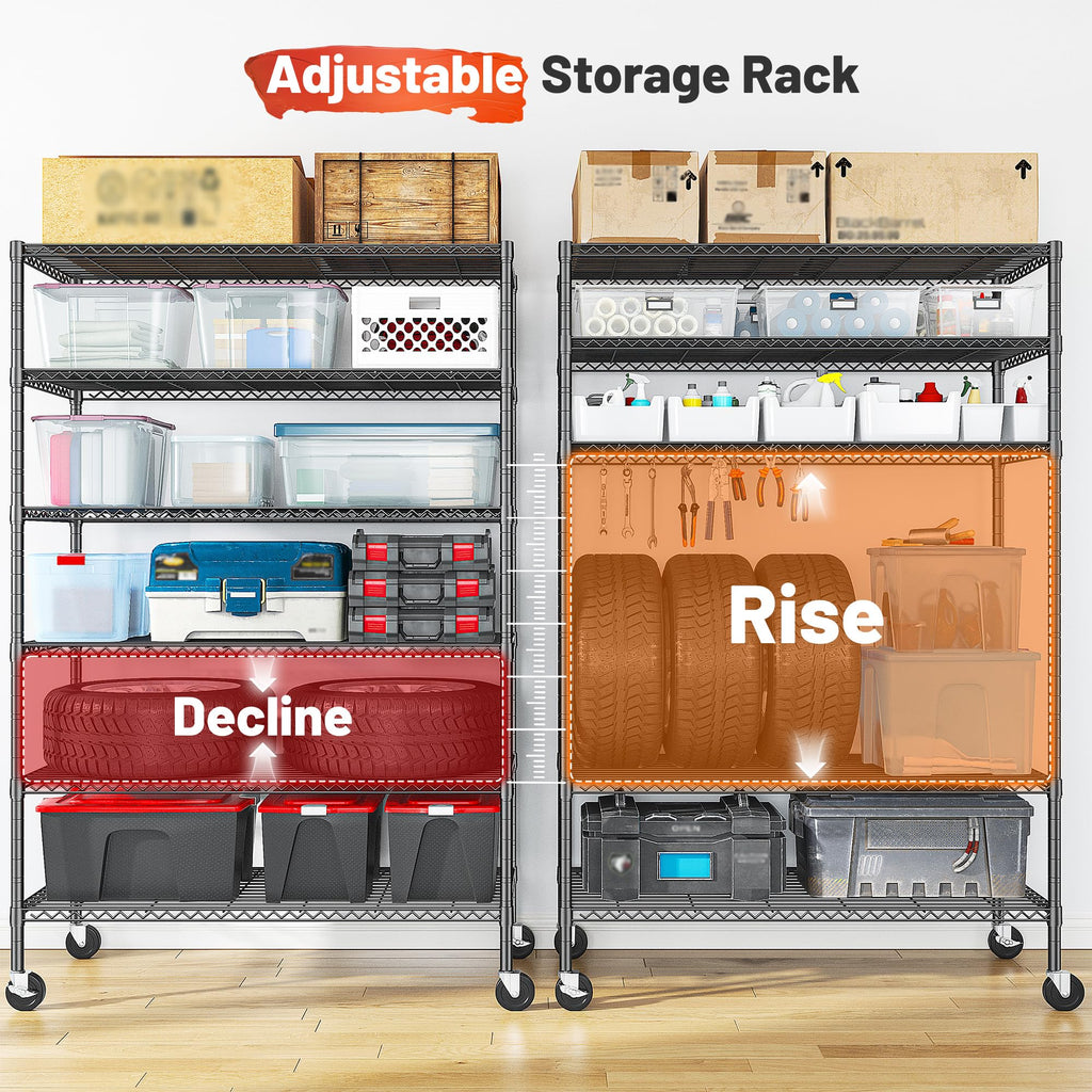 82" 6-Tier Adjustable Storage Shelves with Wheels F6850