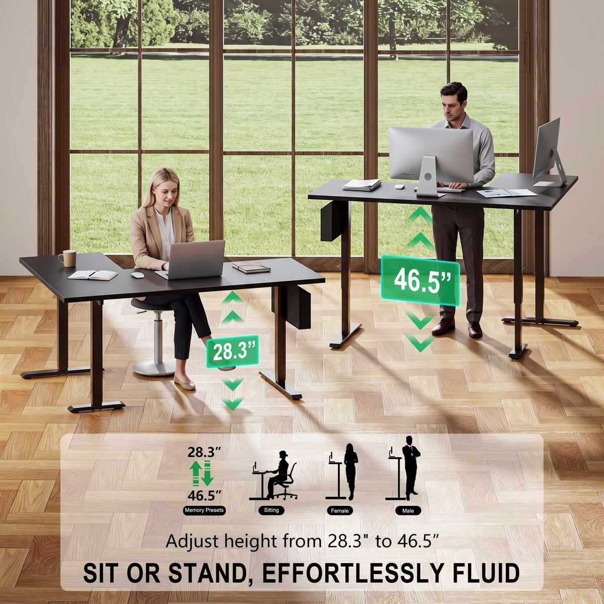 63" L Shaped Height Adjustable Standing Desk U295