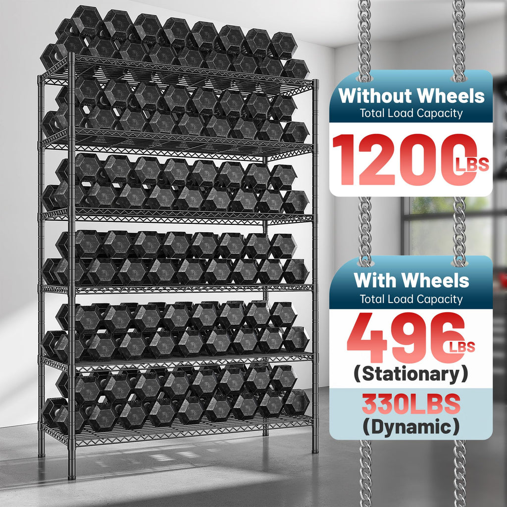 82" 6-Tier Adjustable Storage Shelves with Wheels F6850