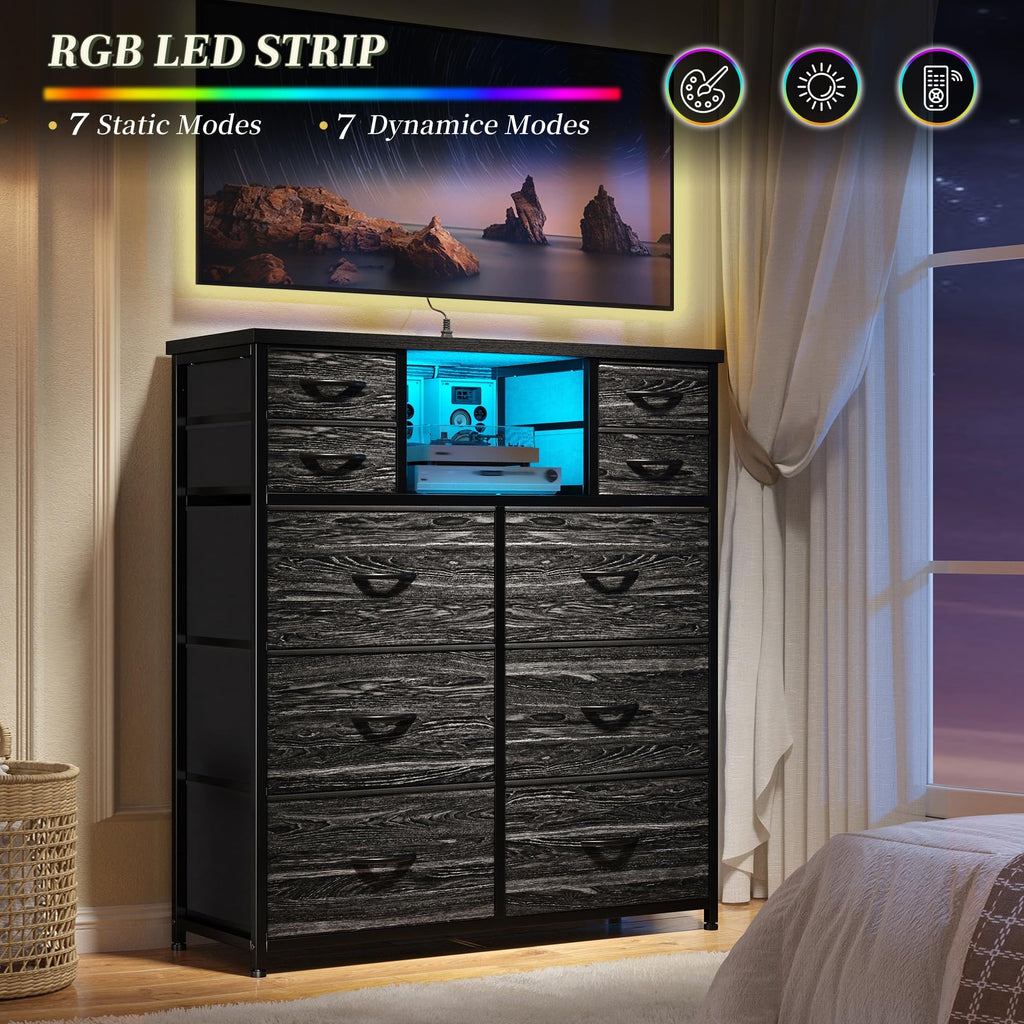 Black 10 Drawer Dresser with Charging Station Y583554