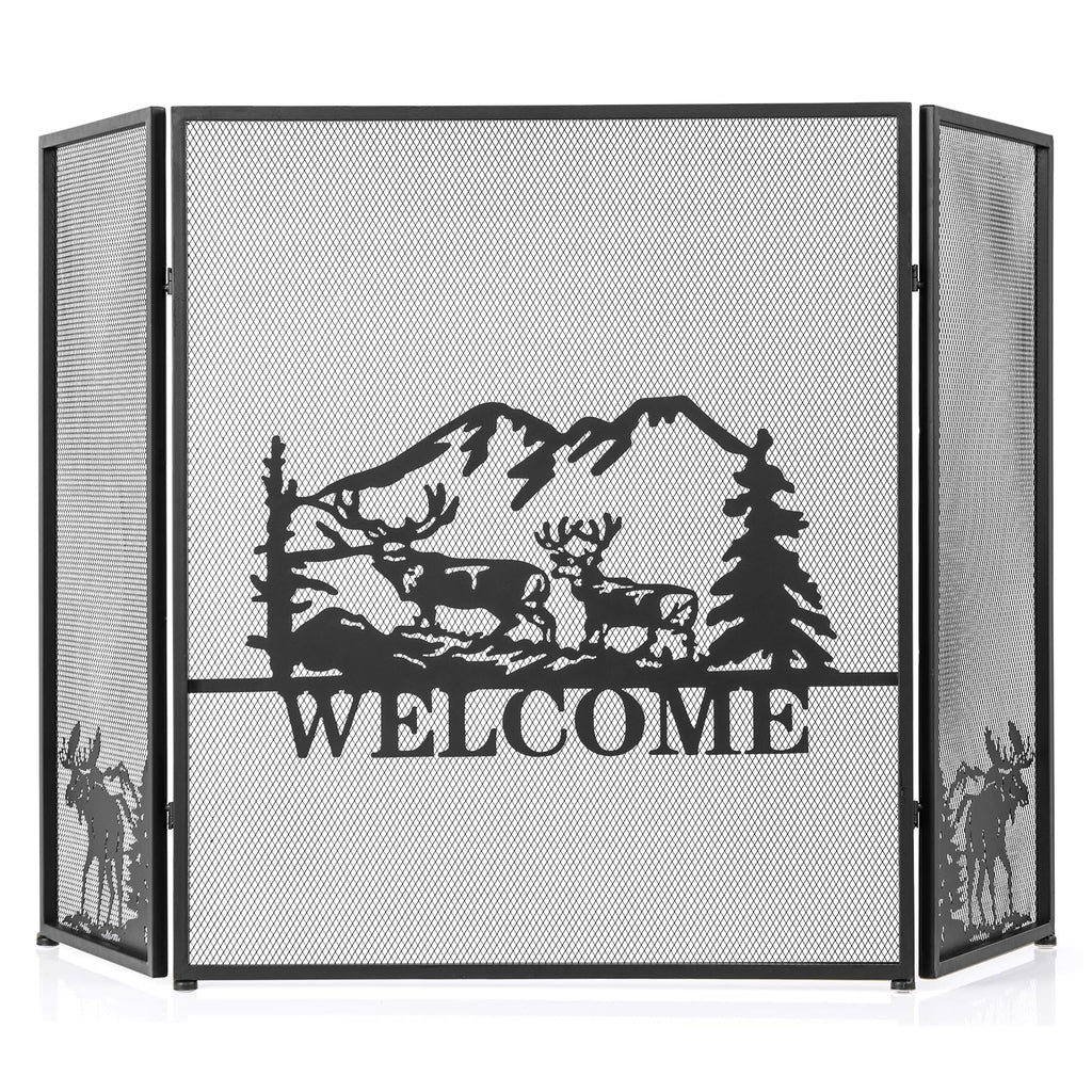 Foldable Fireplace Screen with Moose Pattern Z8053