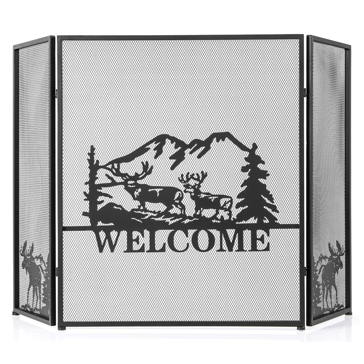 Foldable Fireplace Screen with Moose Pattern Z8053