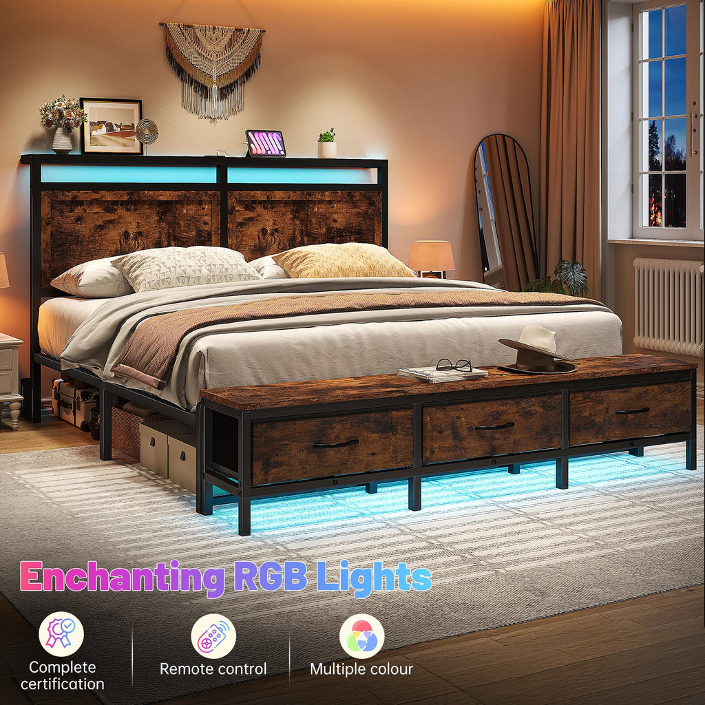 Queen Bed Frame with Ottoman & Charging Station R156669