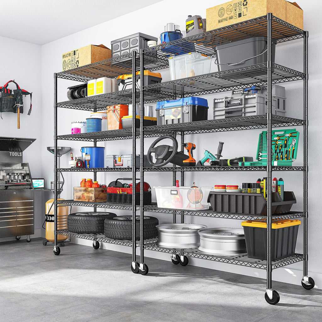 82" 6-Tier Adjustable Storage Shelves with Wheels F6850
