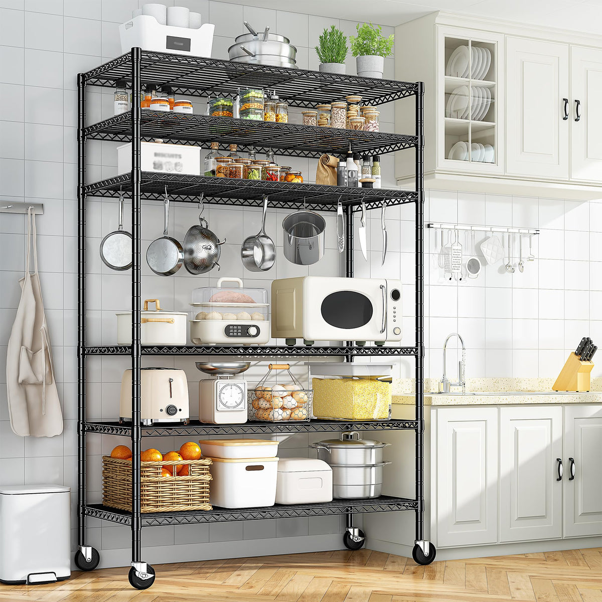 82" 6-Tier Adjustable Storage Shelves with Wheels F6850
