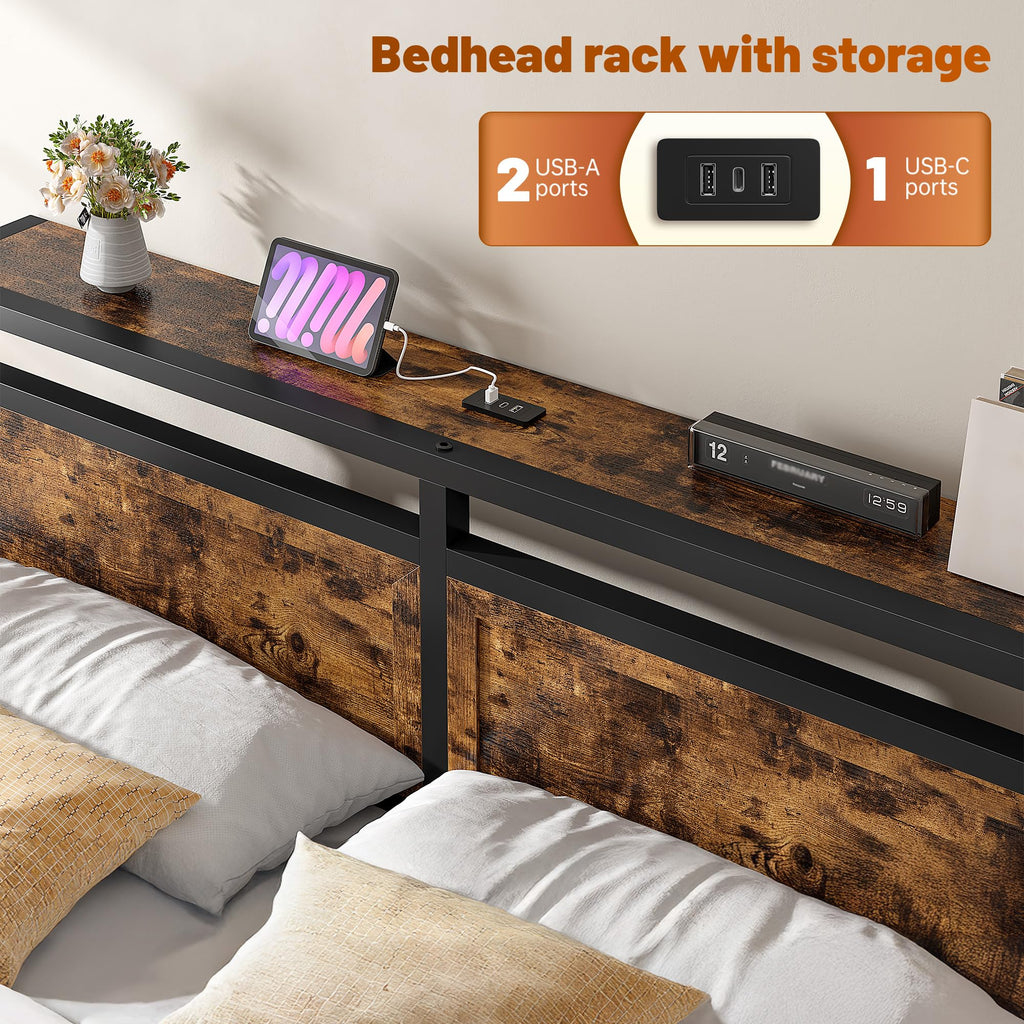 Queen Bed Frame with Ottoman & Charging Station R156669