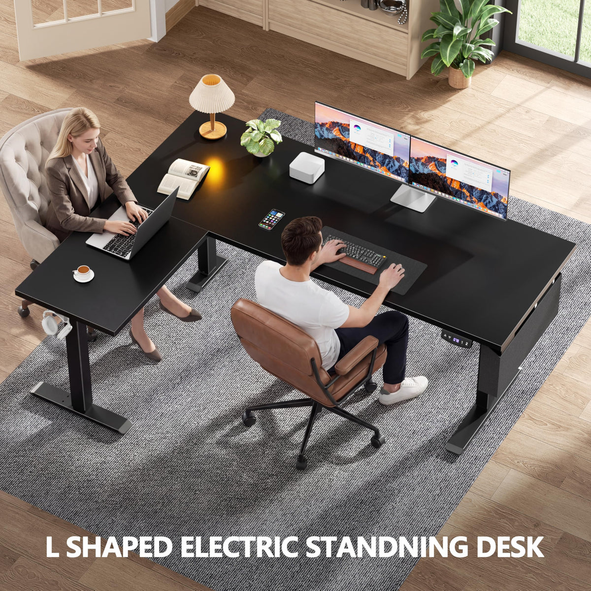 63" L Shaped Height Adjustable Standing Desk U295